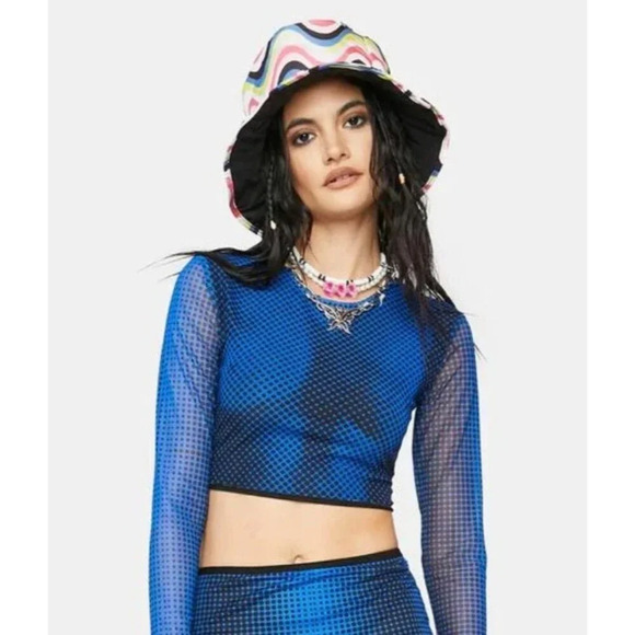 Edikted X-RAY Blue Black Printed Mesh Top - Size S - Picture 1 of 6